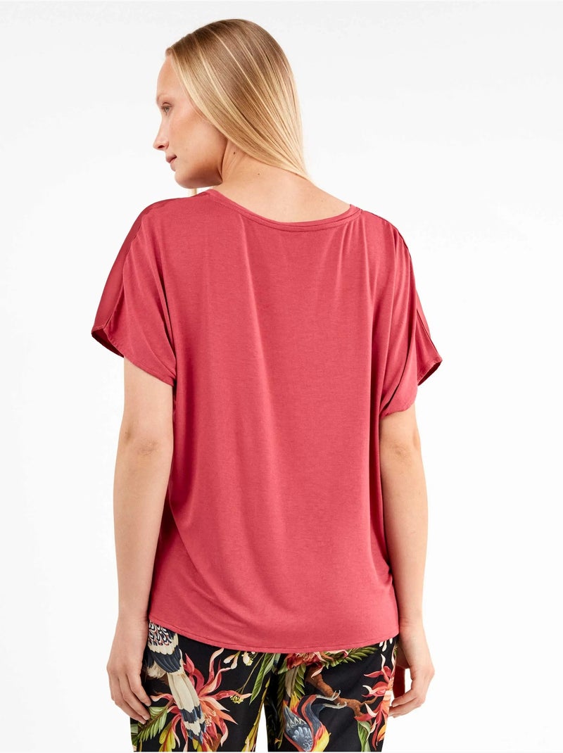 T-shirt en tissu satiné en tons framboise ou vert émeraude Framboise - Kiabi