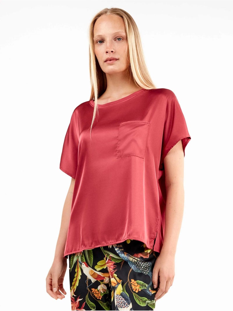 T-shirt en tissu satiné en tons framboise ou vert émeraude Framboise - Kiabi