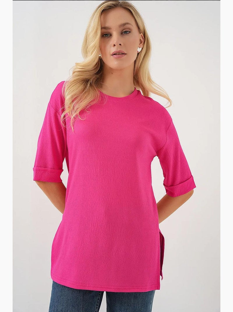 T-shirt en tricot fendu sur le côté bdart Rose fluo/Solinotes - Kiabi