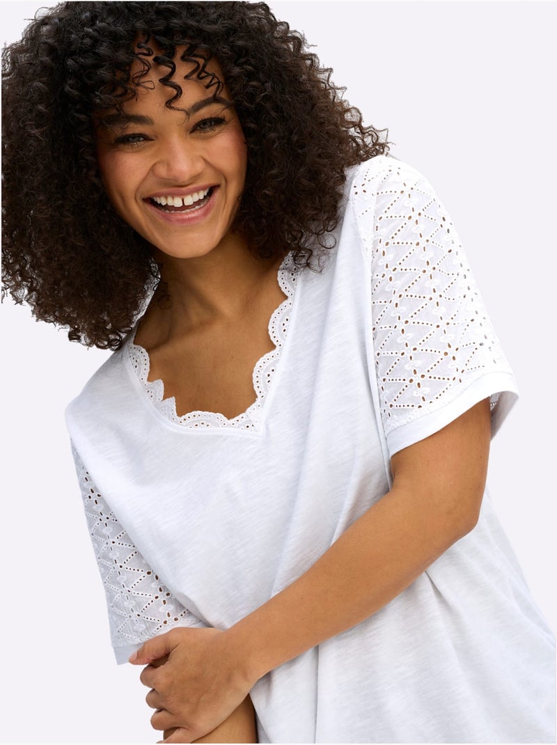 T-shirt En V - Taille Standard - Sheego Blanc - Kiabi