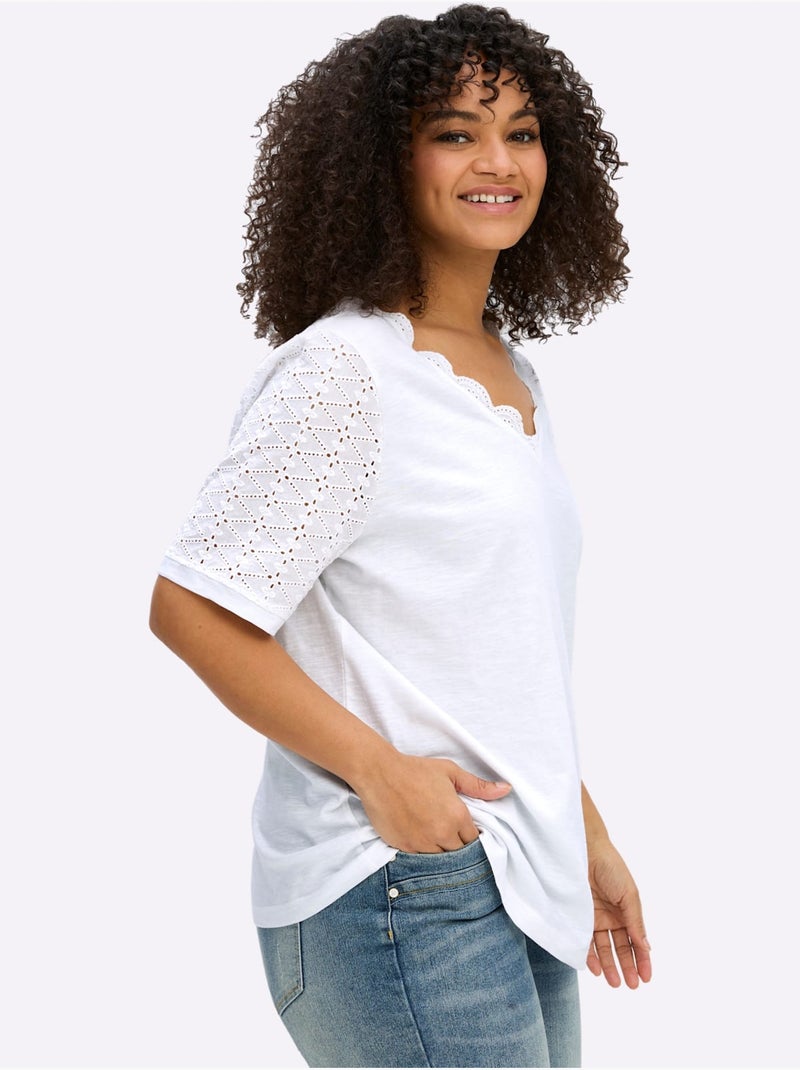 T-shirt En V - Taille Standard - Sheego Blanc - Kiabi