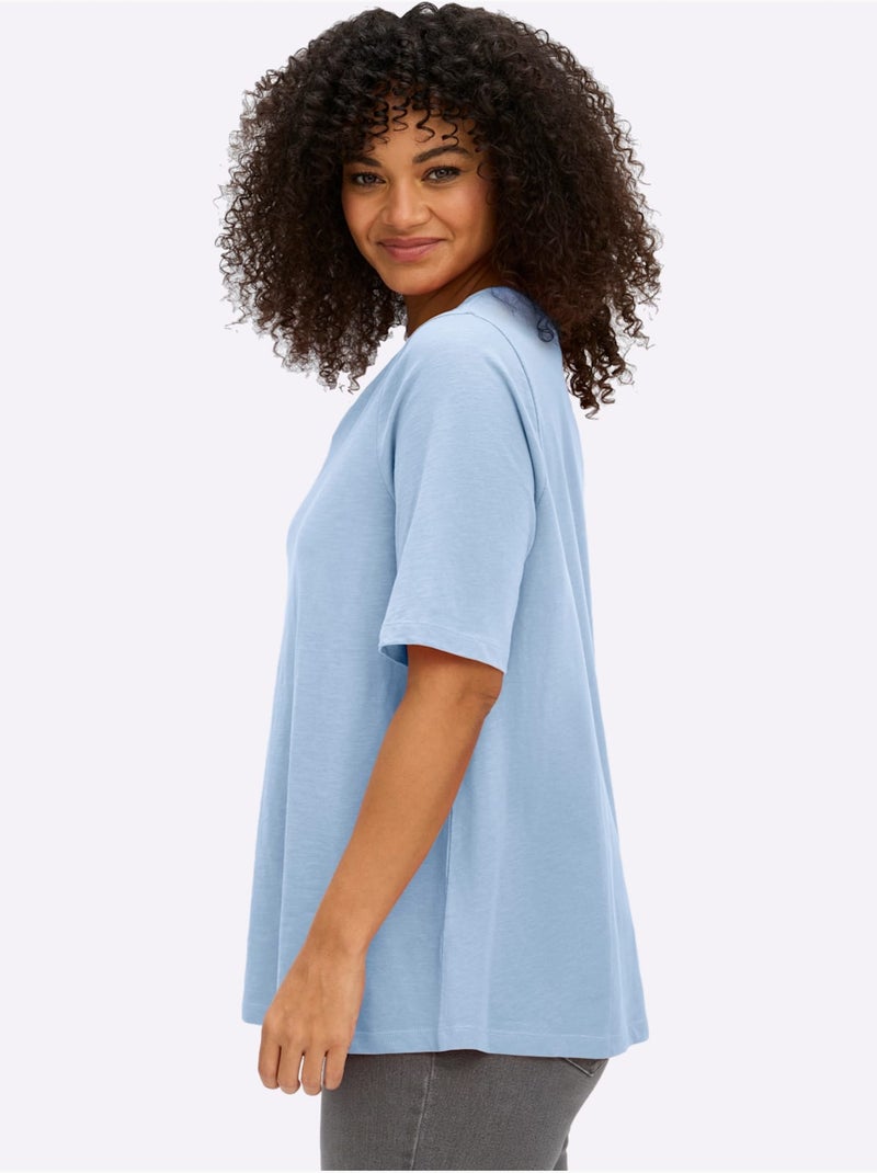 T-shirt En V - Taille Standard - Sheego Bleu ciel - Kiabi