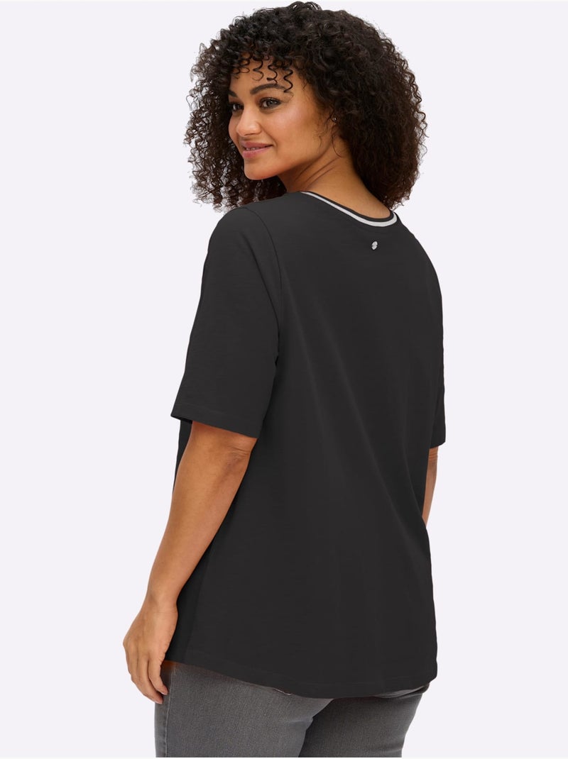 T-shirt En V - Taille Standard - Sheego Noir - Kiabi