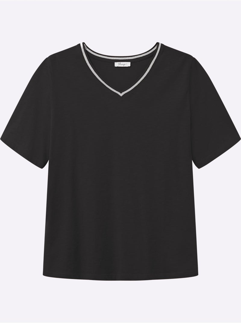T-shirt En V - Taille Standard - Sheego Noir - Kiabi