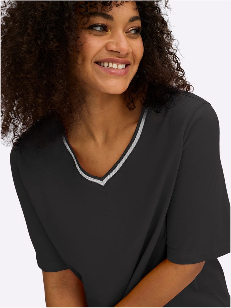 T-shirt En V - Taille Standard - Sheego Noir - Kiabi