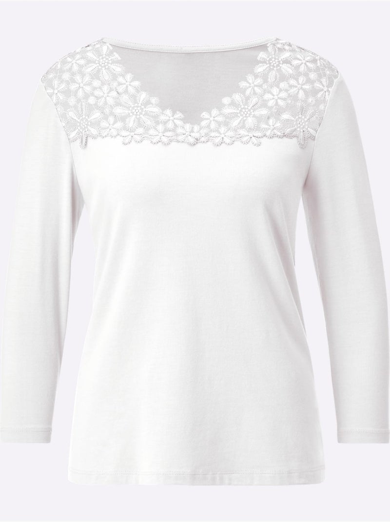 T-shirt En V 48% Modal - Taille Standard - Helline Ecru - Kiabi