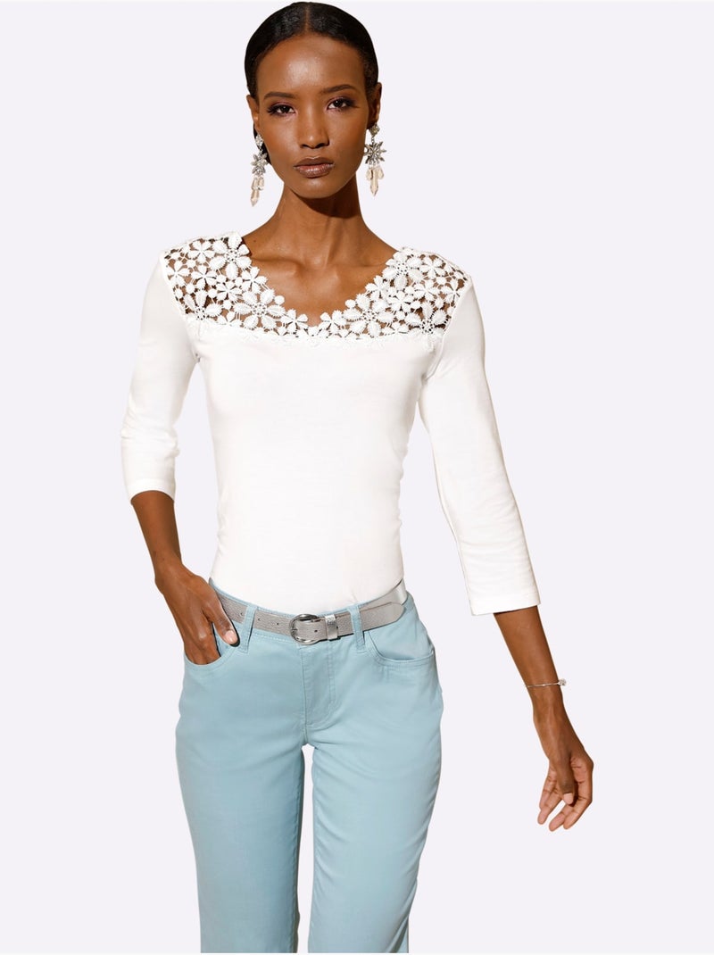 T-shirt En V 48% Modal - Taille Standard - Helline Ecru - Kiabi