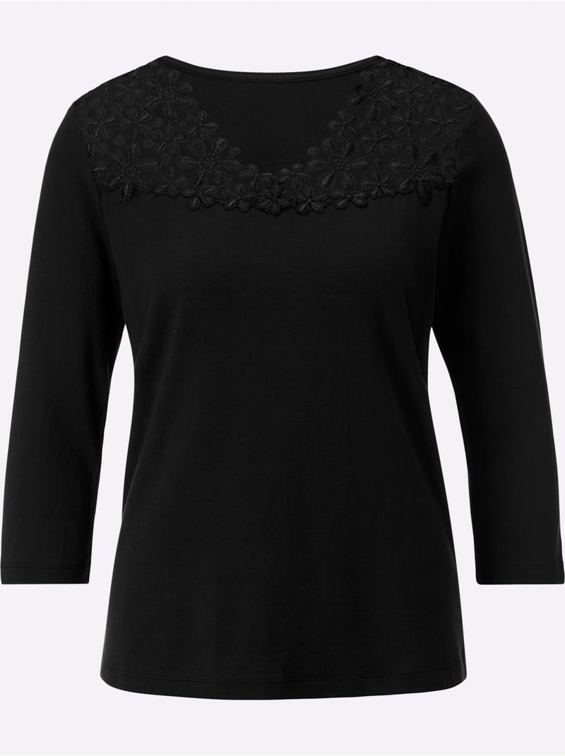 T-shirt En V 48% Modal - Taille Standard - Helline Noir - Kiabi