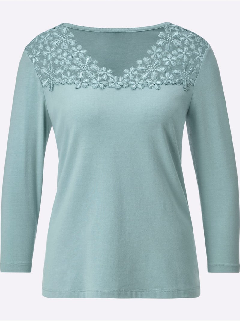 T-shirt En V 48% Modal - Taille Standard - Helline Vert - Kiabi