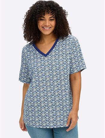 T-shirt En V Avec Dentelle Ajourée - Taille Standard - Sheego
