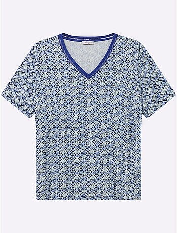 T-shirt En V Avec Dentelle Ajourée - Taille Standard - Sheego