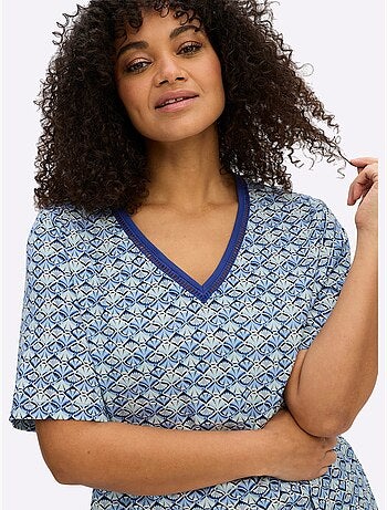 T-shirt En V Avec Dentelle Ajourée - Taille Standard - Sheego