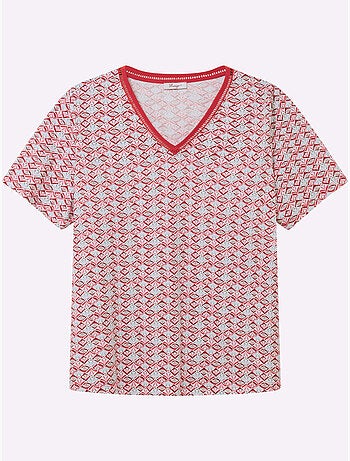 T-shirt En V Avec Dentelle Ajourée - Taille Standard - Sheego