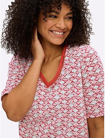 T-shirt En V Avec Dentelle Ajourée - Taille Standard - Sheego