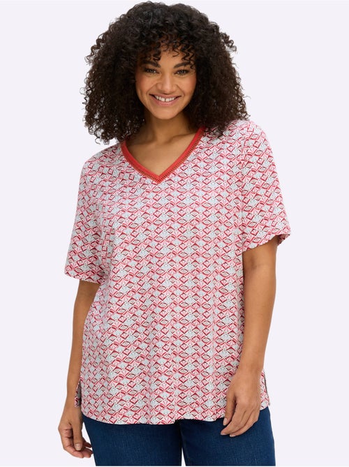T-shirt En V Avec Dentelle Ajourée - Taille Standard - Sheego - Kiabi