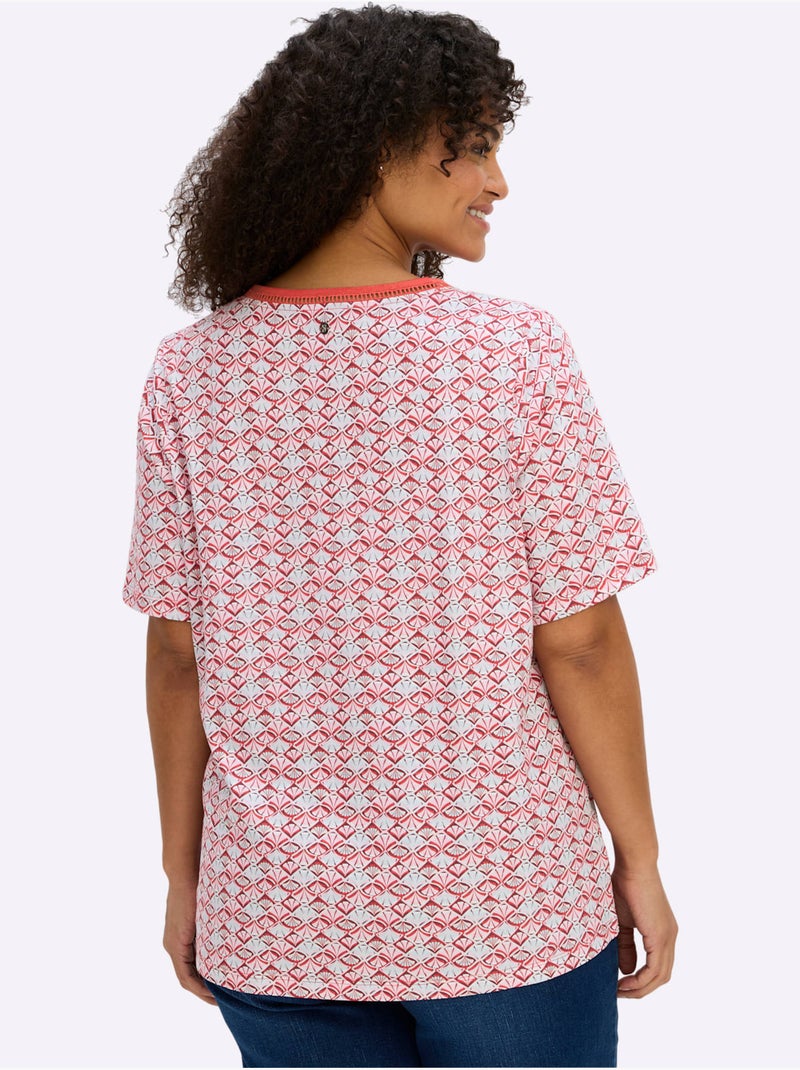 T-shirt En V Avec Dentelle Ajourée - Taille Standard - Sheego Orange/Rouge - Kiabi