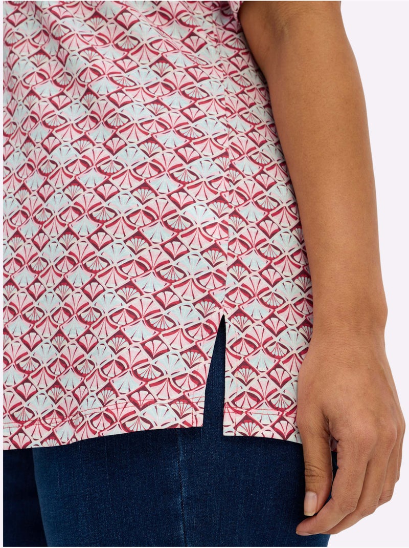 T-shirt En V Avec Dentelle Ajourée - Taille Standard - Sheego Orange/Rouge - Kiabi