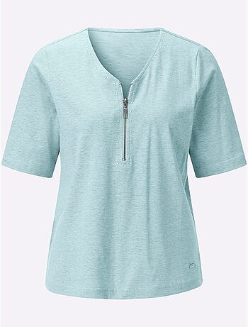 T-shirt en V avec rivets décoratifs et fil chiné doux - Taille standard - Witt