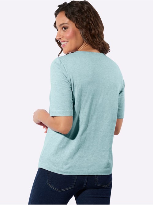 T-shirt en V avec rivets décoratifs et fil chiné doux - Taille standard - Witt - Kiabi