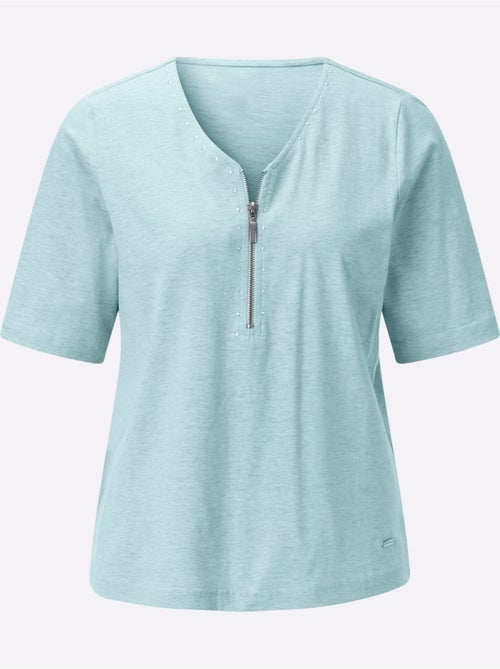T-shirt en V avec rivets décoratifs et fil chiné doux - Taille standard - Witt - Kiabi