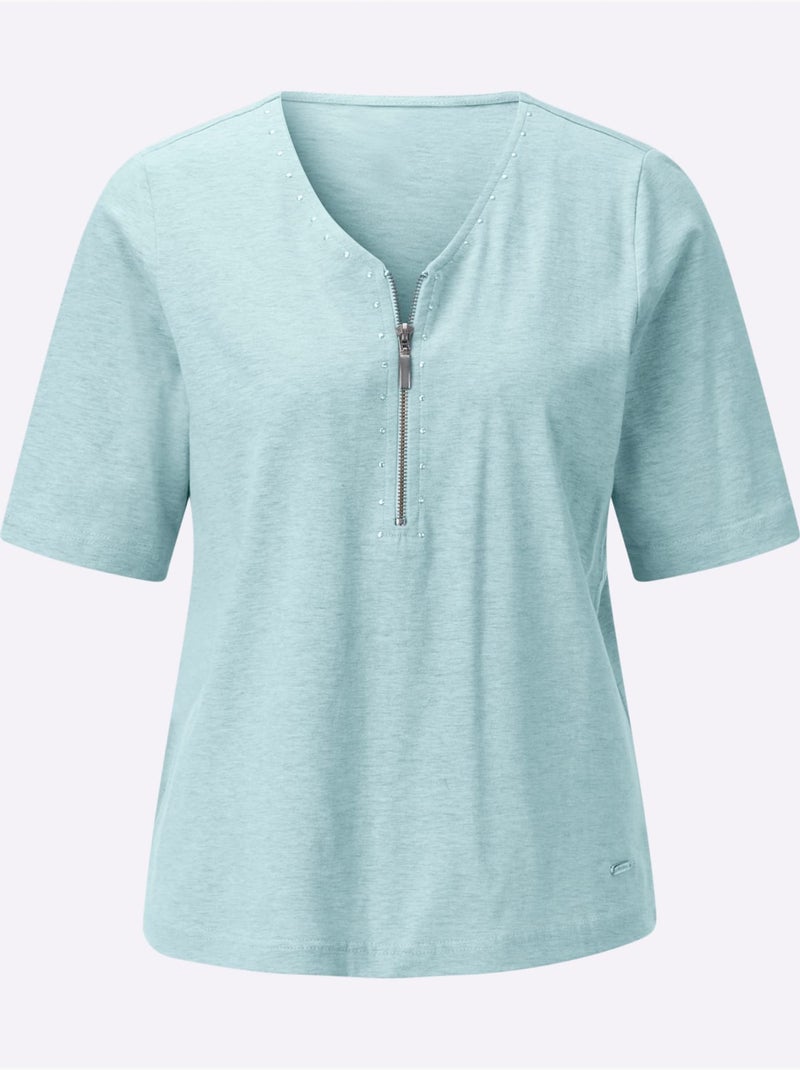 T-shirt en v avec rivets décoratifs et fil chiné doux - taille standard - witt Menthe - Kiabi
