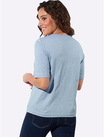 T-shirt en V avec rivets décoratifs et fil chiné doux - Taille standard - Witt