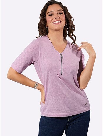 T-shirt en V avec rivets décoratifs et fil chiné doux - Taille standard - Witt