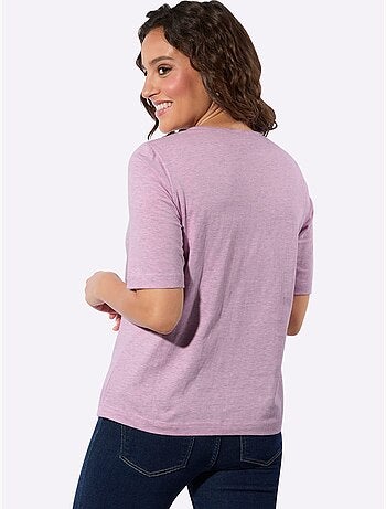 T-shirt en V avec rivets décoratifs et fil chiné doux - Taille standard - Witt