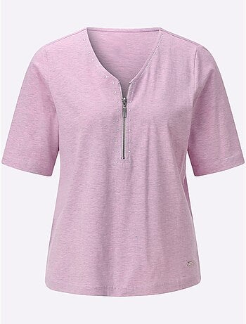 T-shirt en V avec rivets décoratifs et fil chiné doux - Taille standard - Witt