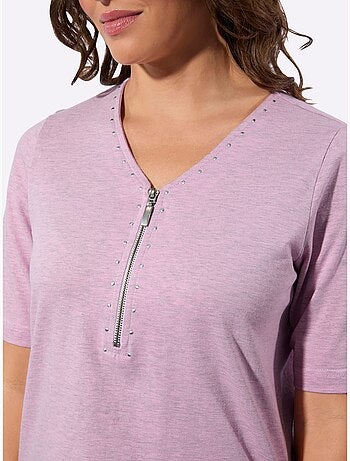 T-shirt en V avec rivets décoratifs et fil chiné doux - Taille standard - Witt