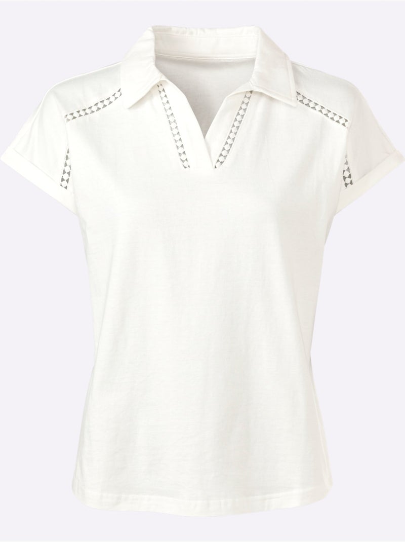 T-shirt En V Bande En Dentelle Filigrane - Taille Standard - Witt Ecru - Kiabi