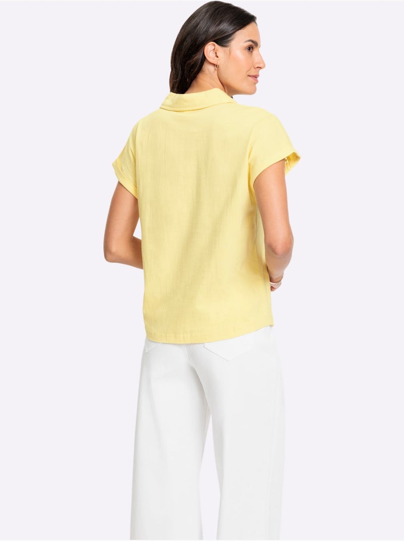 T-shirt En V Bande En Dentelle Filigrane - Taille Standard - Witt Jaune citron - Kiabi