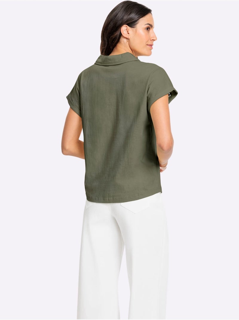 T-shirt En V Bande En Dentelle Filigrane - Taille Standard - Witt Kaki - Kiabi