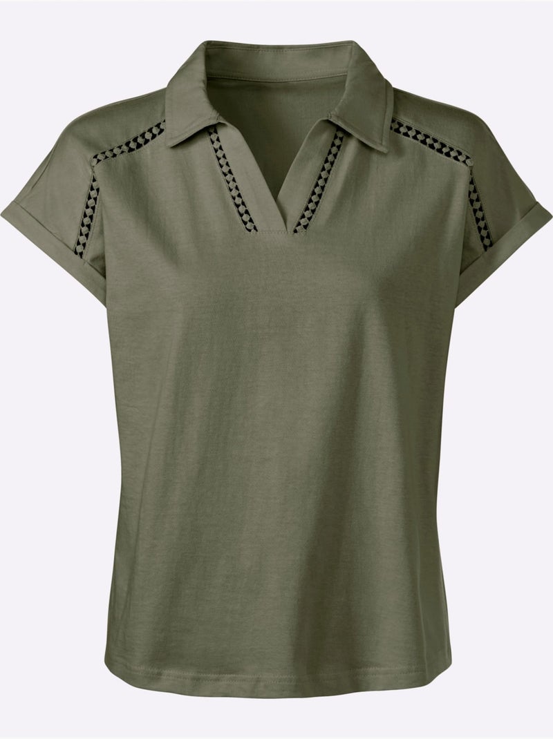 T-shirt En V Bande En Dentelle Filigrane - Taille Standard - Witt Kaki - Kiabi