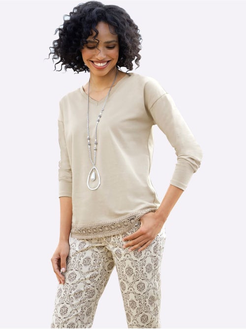 T-shirt En V Bordure En Dentelle à L'ourlet - Taille Standard - Helline - Kiabi
