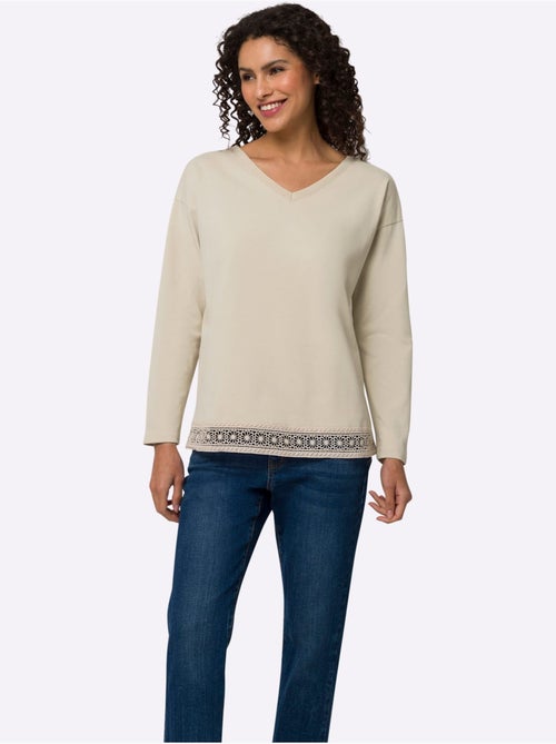 T-shirt En V Bordure En Dentelle à L'ourlet - Taille Standard - Helline - Kiabi
