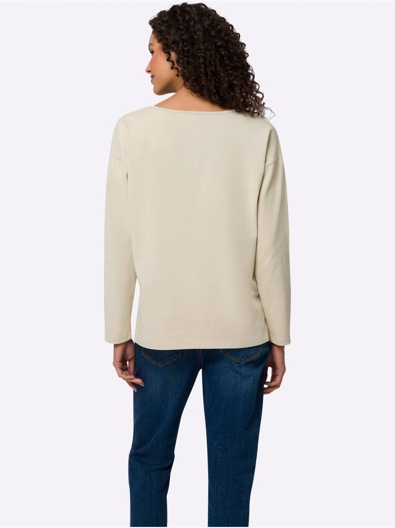 T-shirt En V Bordure En Dentelle à L'ourlet - Taille Standard - Helline Sable - Kiabi