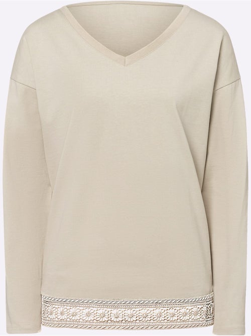 T-shirt En V Bordure En Dentelle à L'ourlet - Taille Standard - Helline - Kiabi