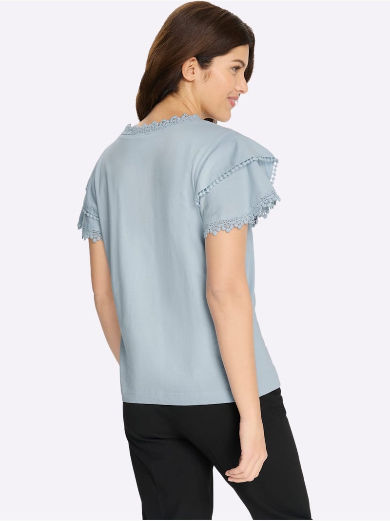 T-shirt En V Doubles Manches Chauve-souris - Taille Standard - Moda Vilona Bleu clair - Kiabi
