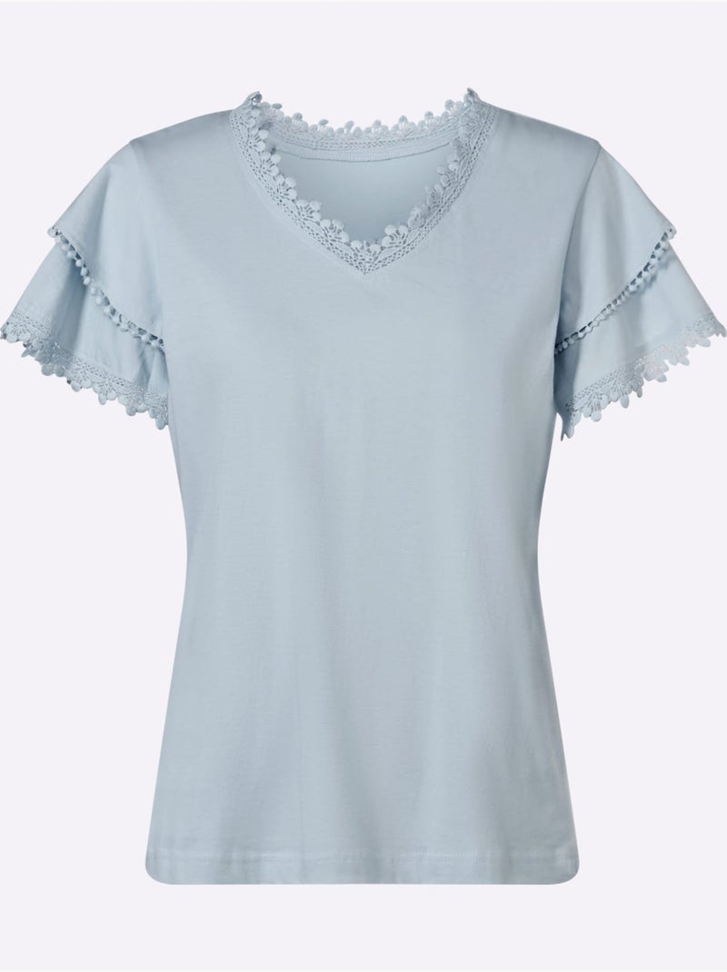 T-shirt En V Doubles Manches Chauve-souris - Taille Standard - Moda Vilona Bleu clair - Kiabi