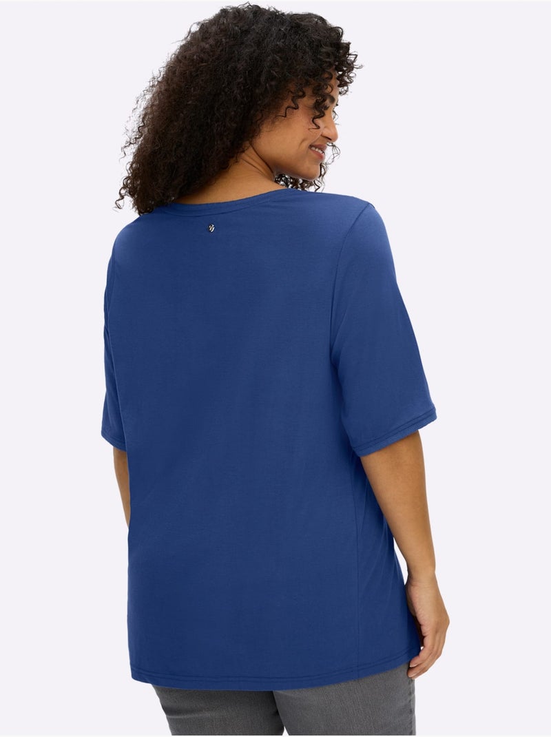 T-shirt En V Encolure En V Affinante - Taille Standard - Sheego Bleu roi - Kiabi