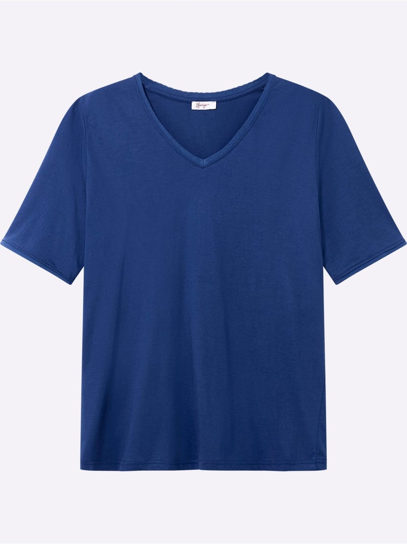 T-shirt En V Encolure En V Affinante - Taille Standard - Sheego Bleu roi - Kiabi