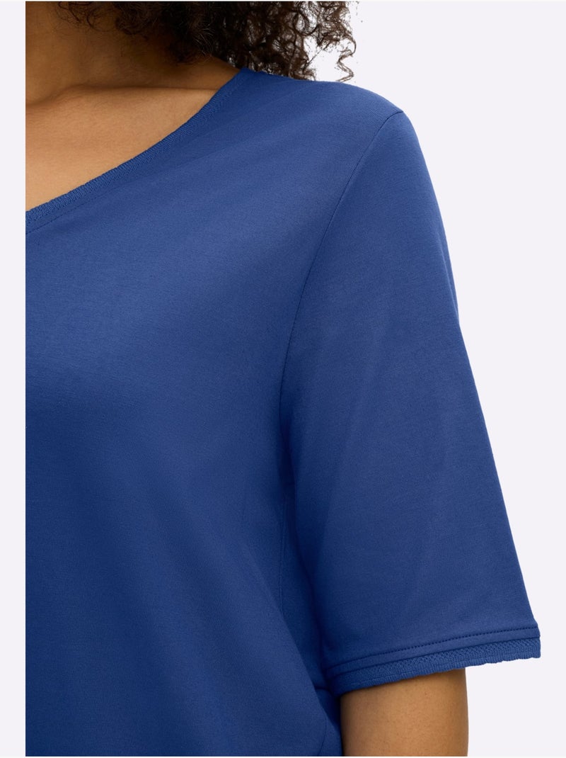 T-shirt En V Encolure En V Affinante - Taille Standard - Sheego Bleu roi - Kiabi