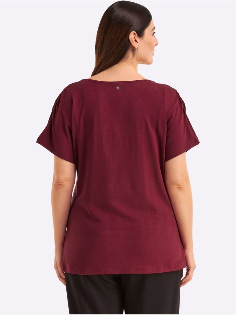 T-shirt En V Encolure En V Affinante - Taille Standard - Sheego Bordeaux - Kiabi