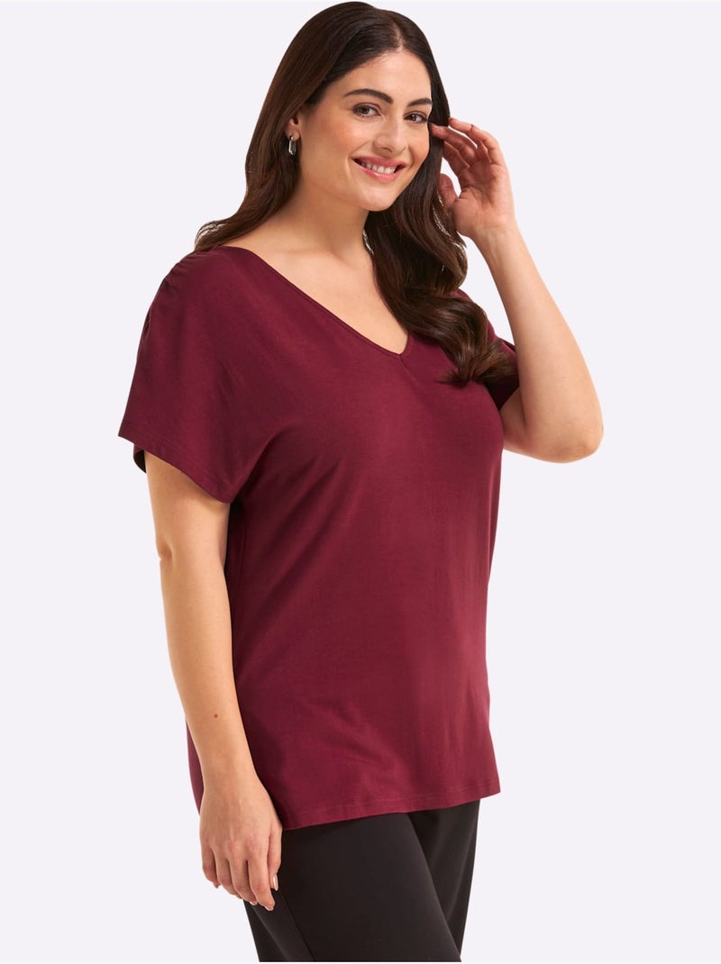 T-shirt En V Encolure En V Affinante - Taille Standard - Sheego Bordeaux - Kiabi