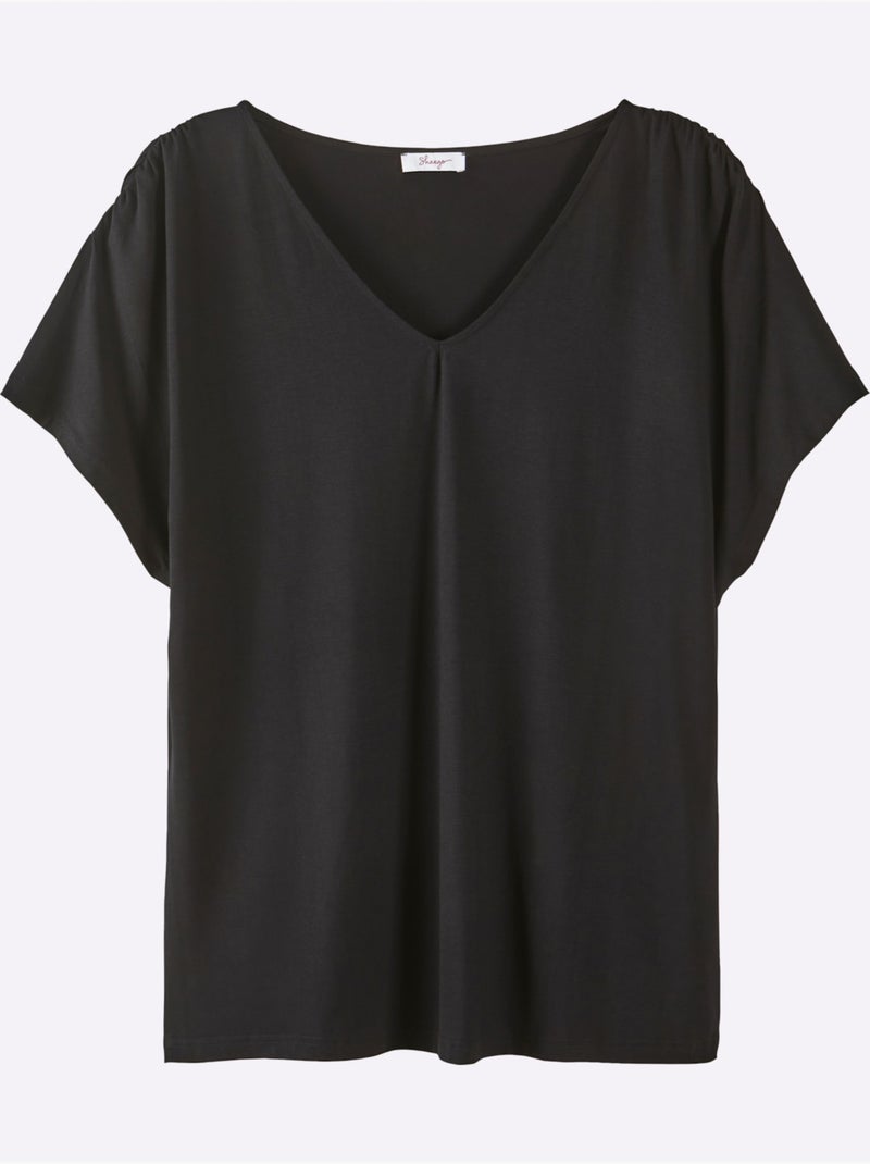 T-shirt En V Encolure En V Affinante - Taille Standard - Sheego Noir - Kiabi