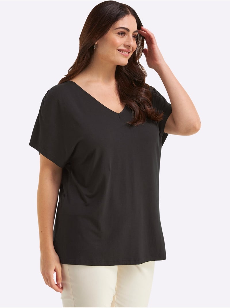 T-shirt En V Encolure En V Affinante - Taille Standard - Sheego Noir - Kiabi