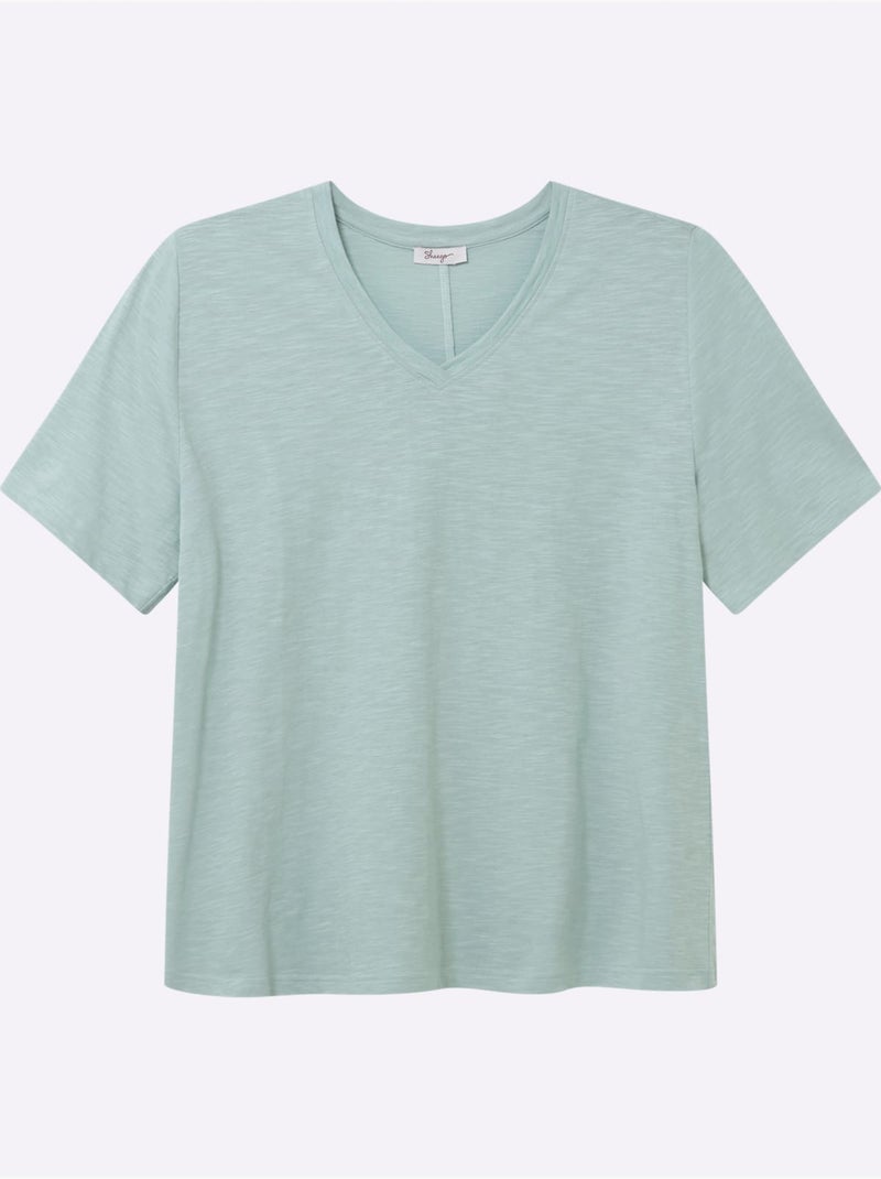 T-shirt En V Encolure En V Affinante - Taille Standard - Sheego Vert - Kiabi