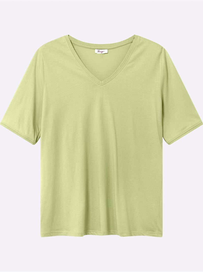 T-shirt En V Encolure En V Affinante - Taille Standard - Sheego Vert pistache - Kiabi