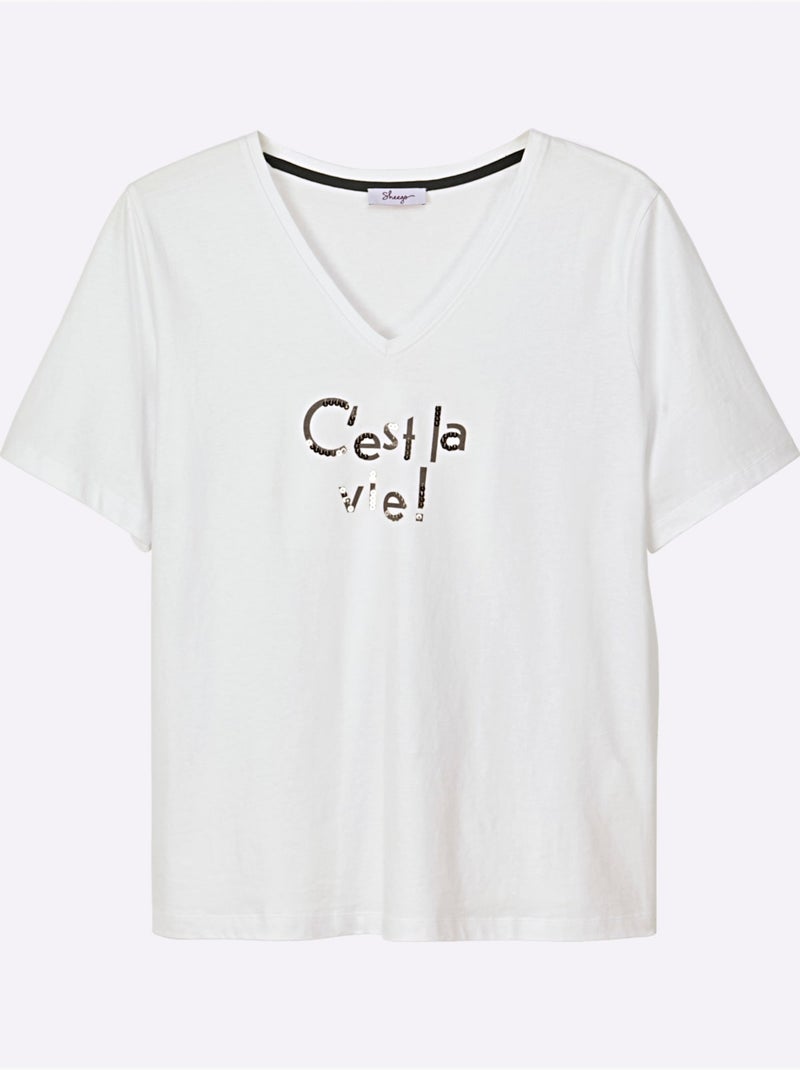 T-shirt En V Encolure En V Flatteuse - Taille Standard - Sheego Ecru - Kiabi
